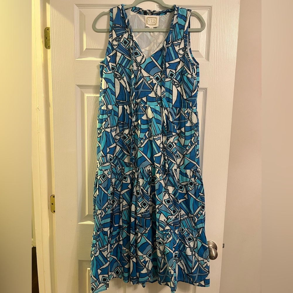 Sail to Sable Blue and White Patterned Dress